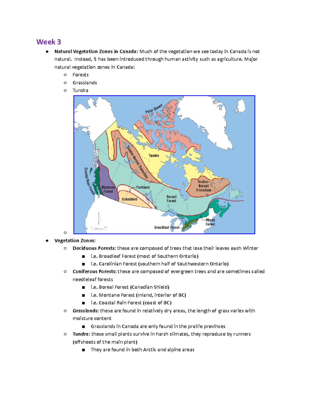 Geography 2010: Week 3 - Natural Vegetation & Soil in Canada - Studocu