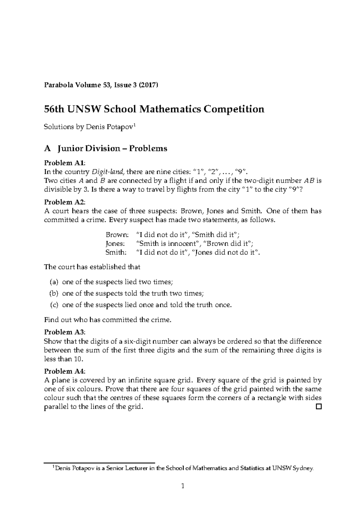 2017 UNSW School Mathematics Competition Solutions and Problems - Studocu