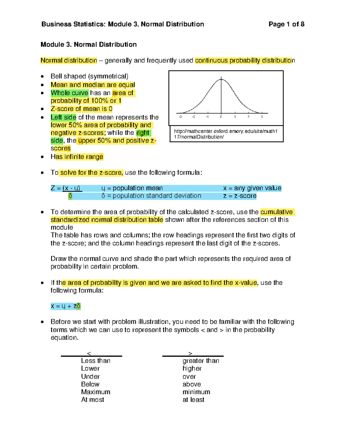 Statistics Module 3: Understanding Normal Distribution Concepts - Studocu