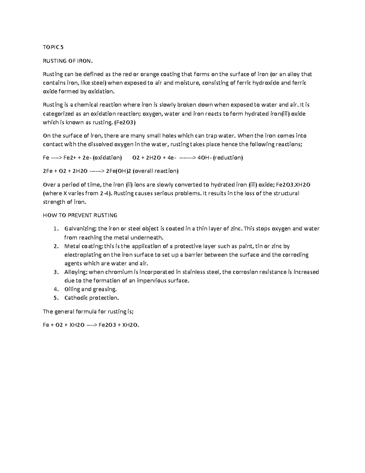 7411 Topic 5 - yttr - TOPIC 5 RUSTING OF IRON. Rusting can be defined ...