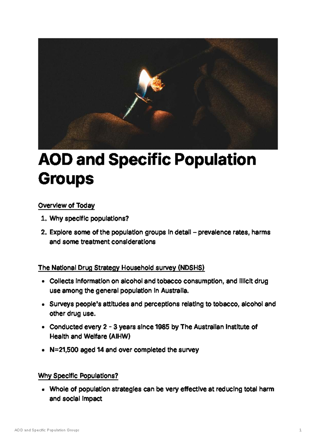 AOD and Specific Population Groups Overview - Studocu