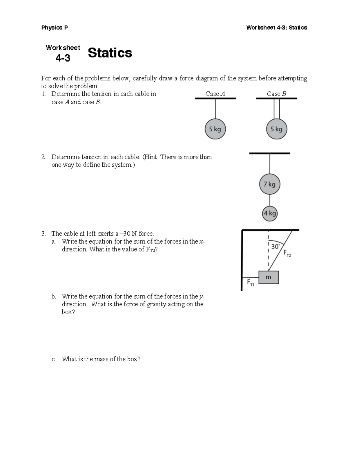 4-3 Worksheet: Statics Problems and Solutions - Usuussjsh - Studocu