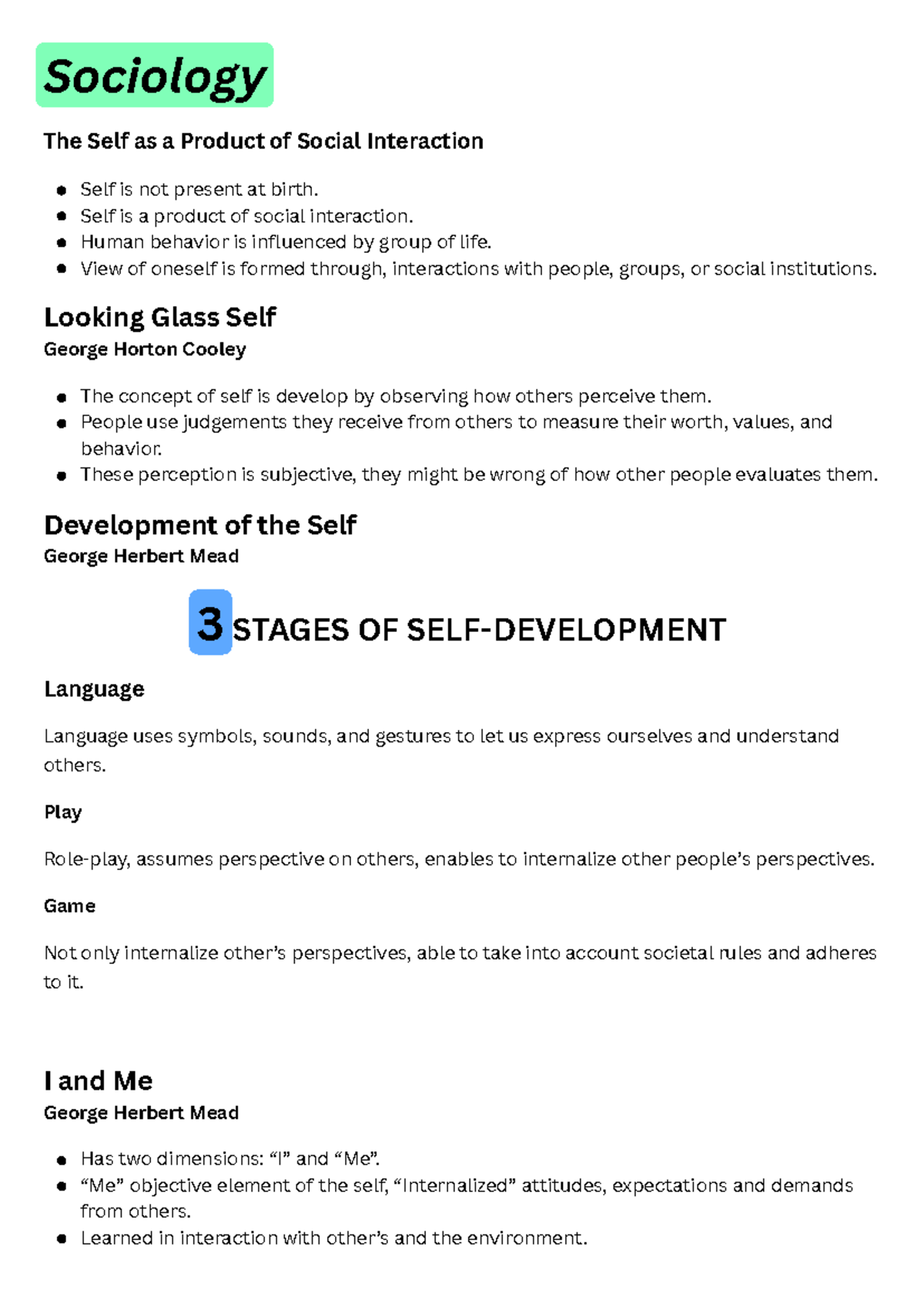 Sociology 101: Understanding the Self Through Social Interaction - Studocu