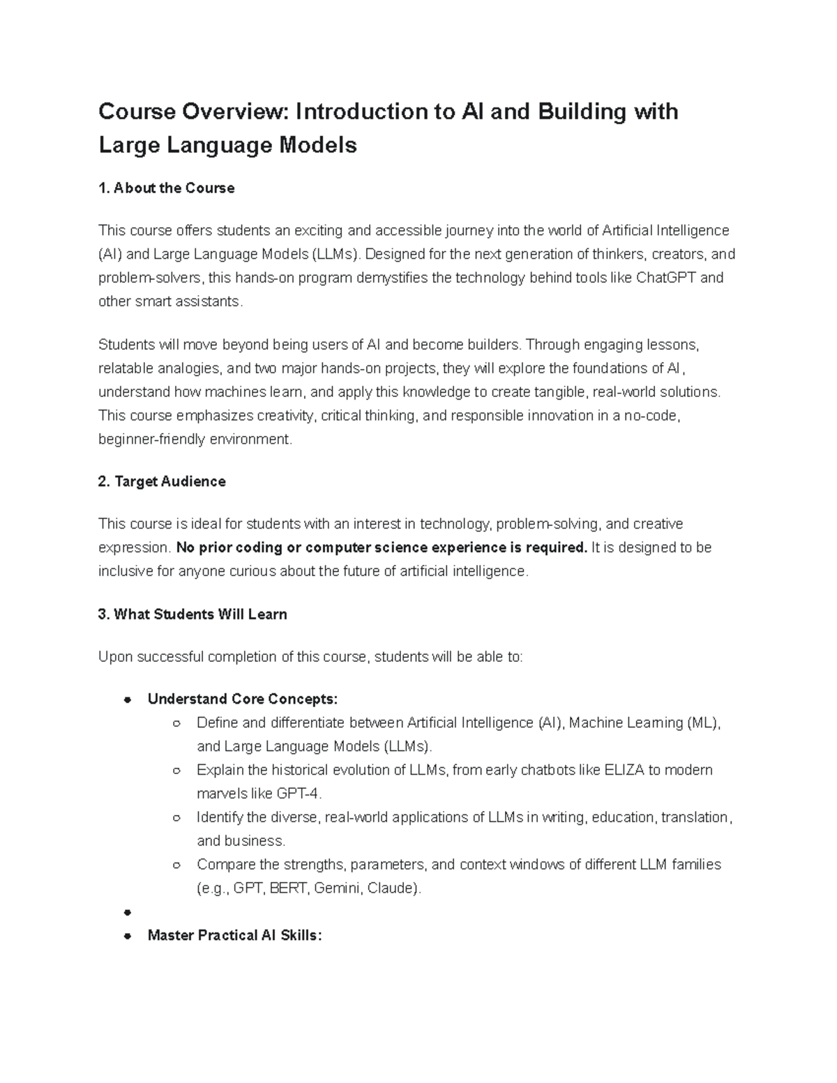 Course Overview: Intro to AI & Building with LLMs - Studocu
