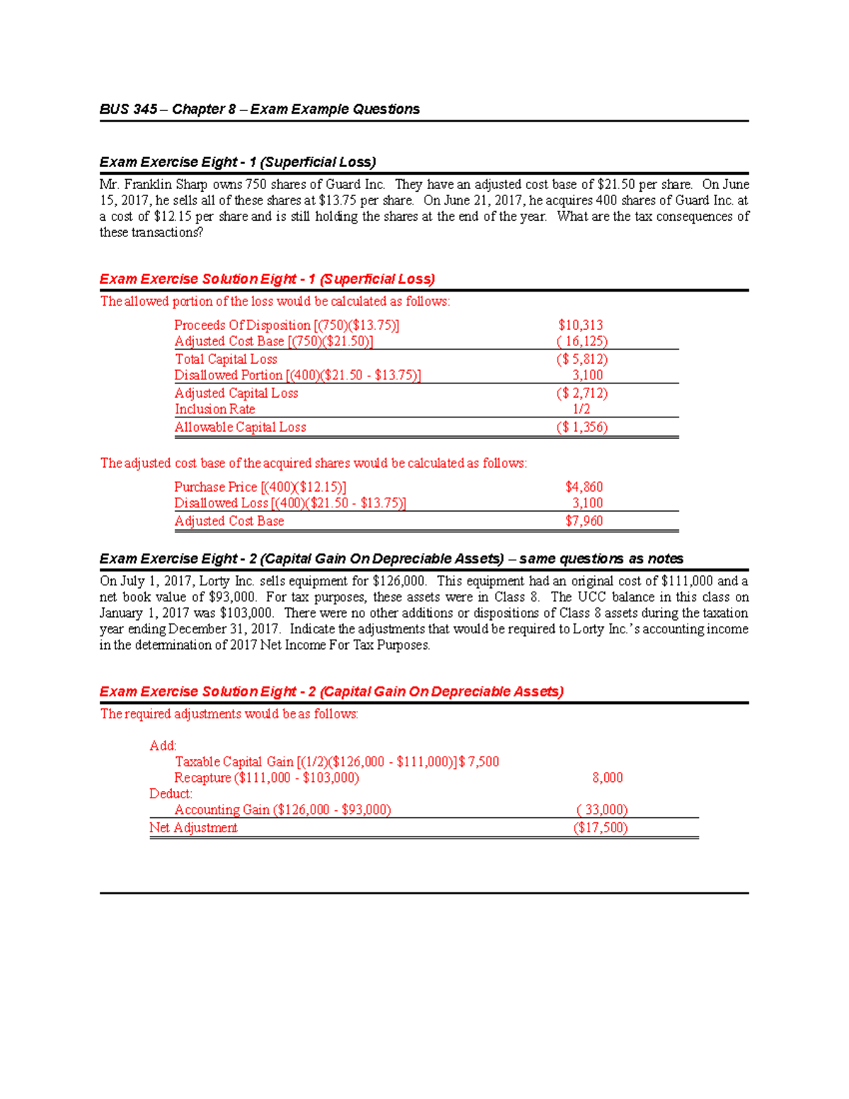 BUS 345 Chapter 8 Exam Example Questions and Solutions - Studocu