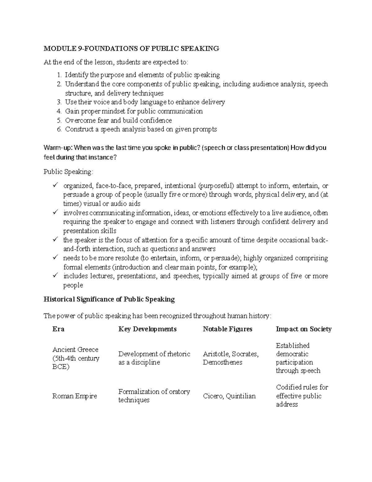 PC Module 9 Summary - Public Speaking Essentials and Techniques - Studocu