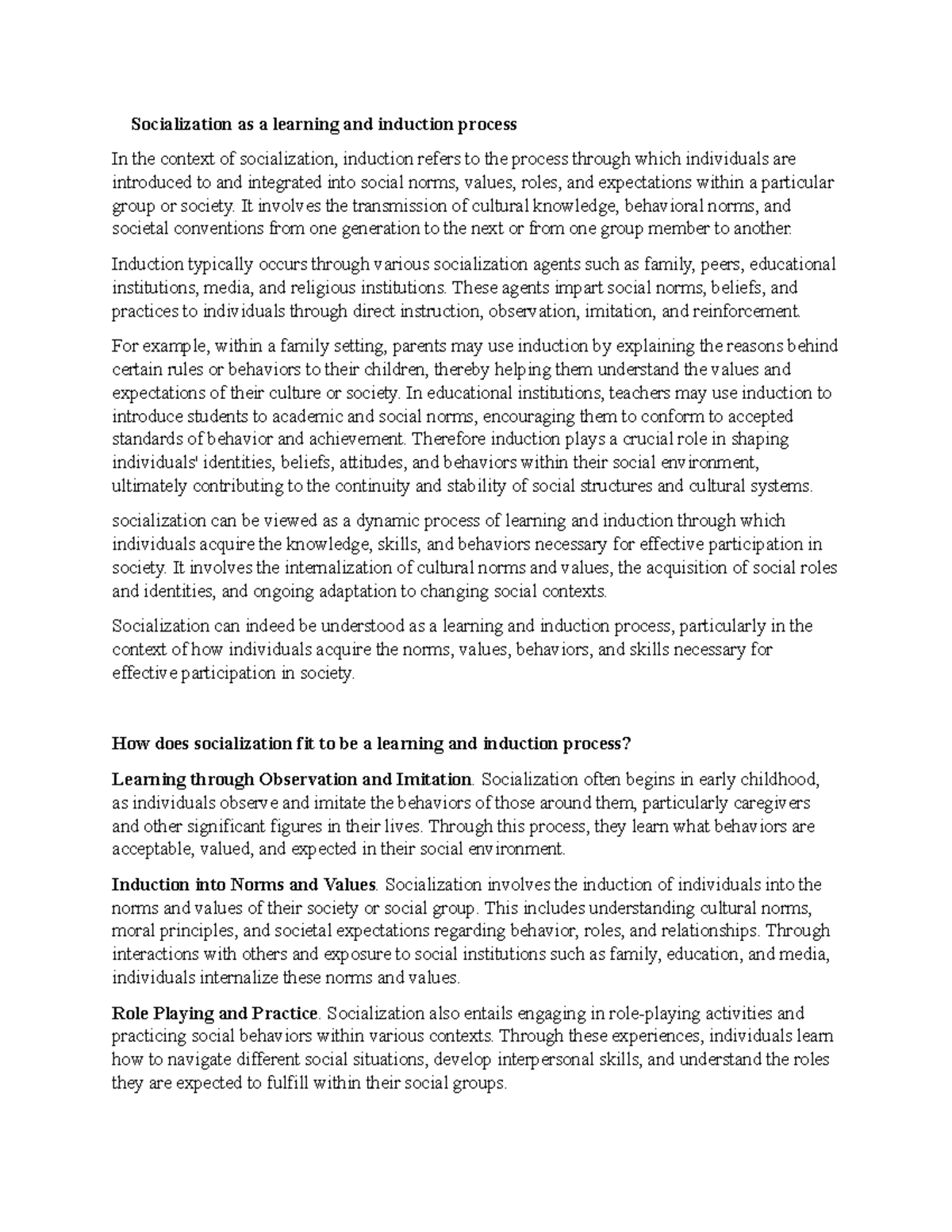 Lesson 2: Socialization and Induction Processes in Human Behavior - Studocu