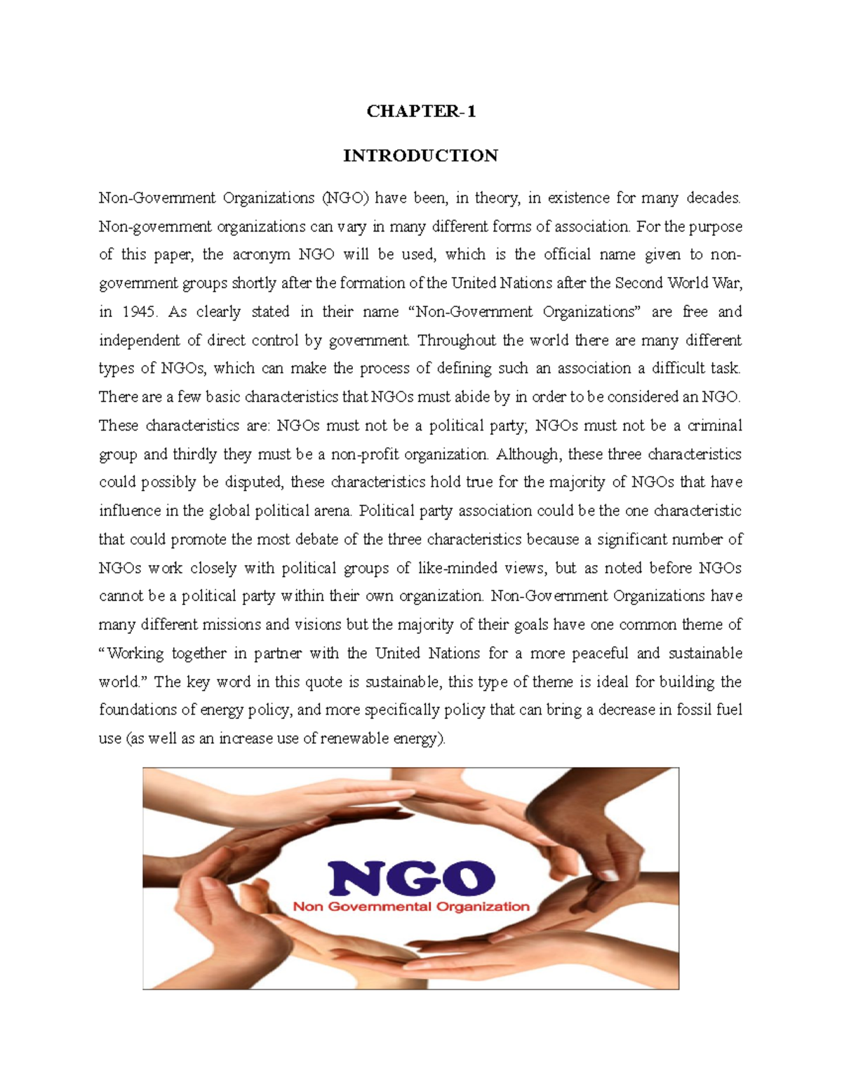 NGO - NGO PROJECT - CHAPTER- INTRODUCTION Non-Government Organizations ...