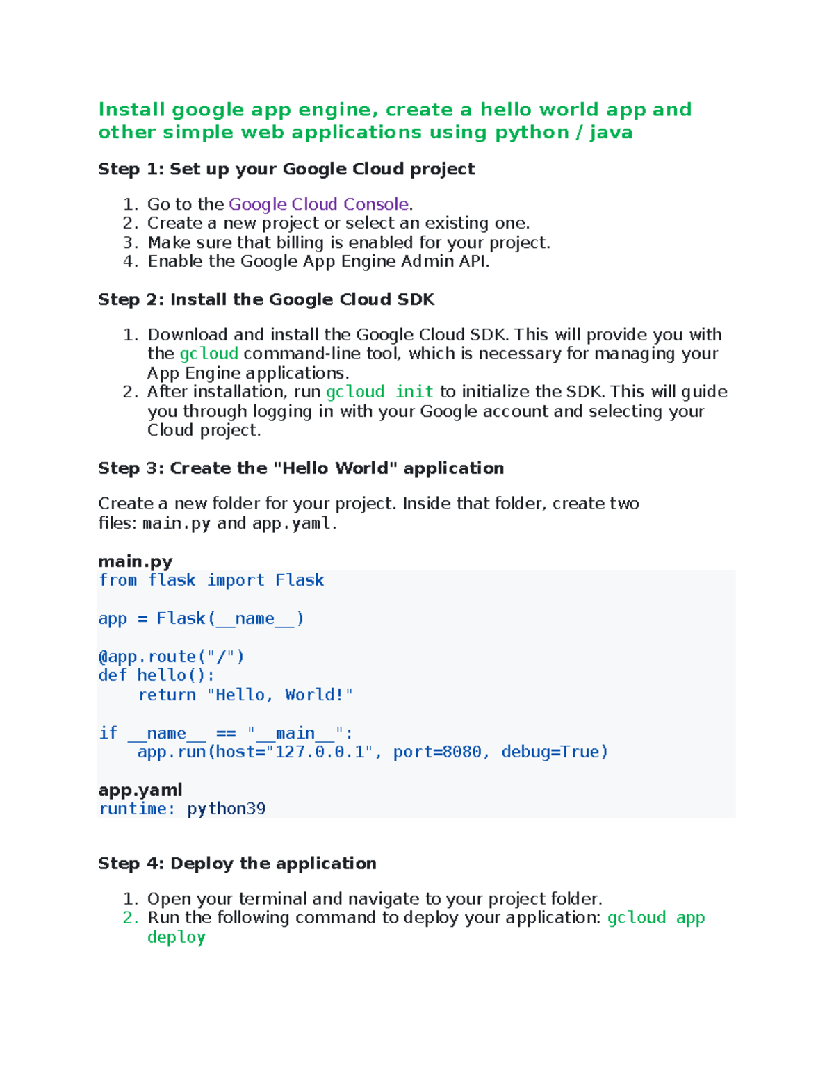 Google App Engine Setup: Create a Hello World App with Python - Studocu