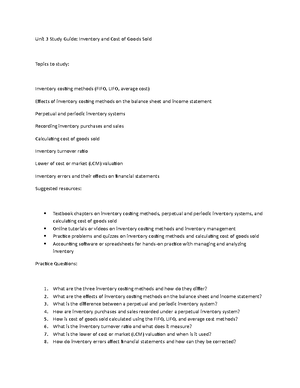 Final exam study guide for ACC - Practice problems and exercises can be ...