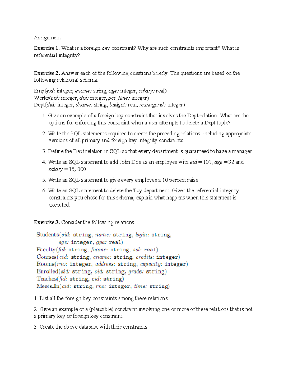 Assignment Ch02 - Constraints and SQL Operations Exercises - Studocu