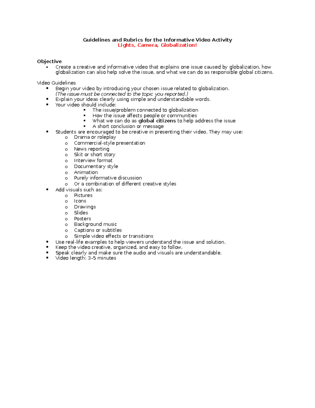 Guidelines for Informative Video Activity: Lights, Camera ...