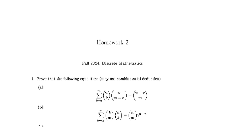 Homework 2 Solutions - Discrete Mathematics 1 (Fall 2024) - Studocu