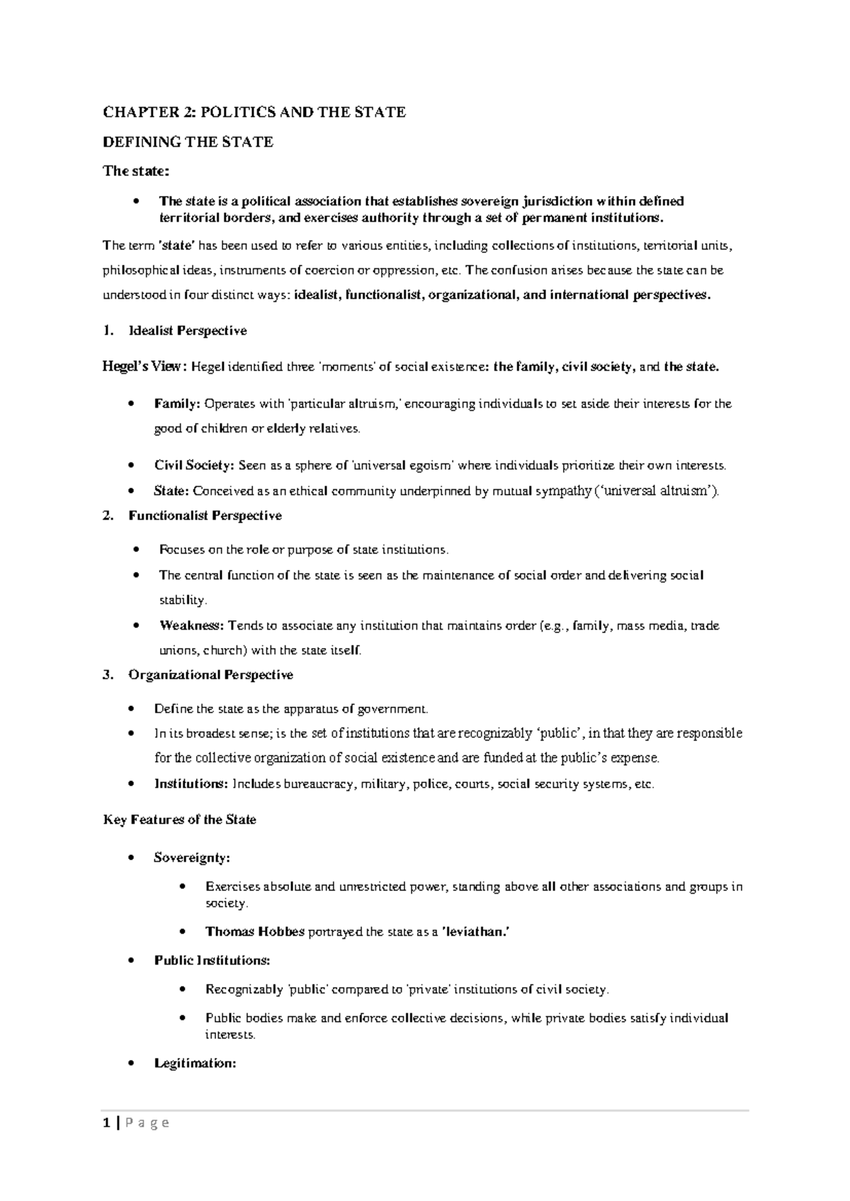 Chapter 3 Politics and The State - CHAPTER 2: POLITICS AND THE STATE ...