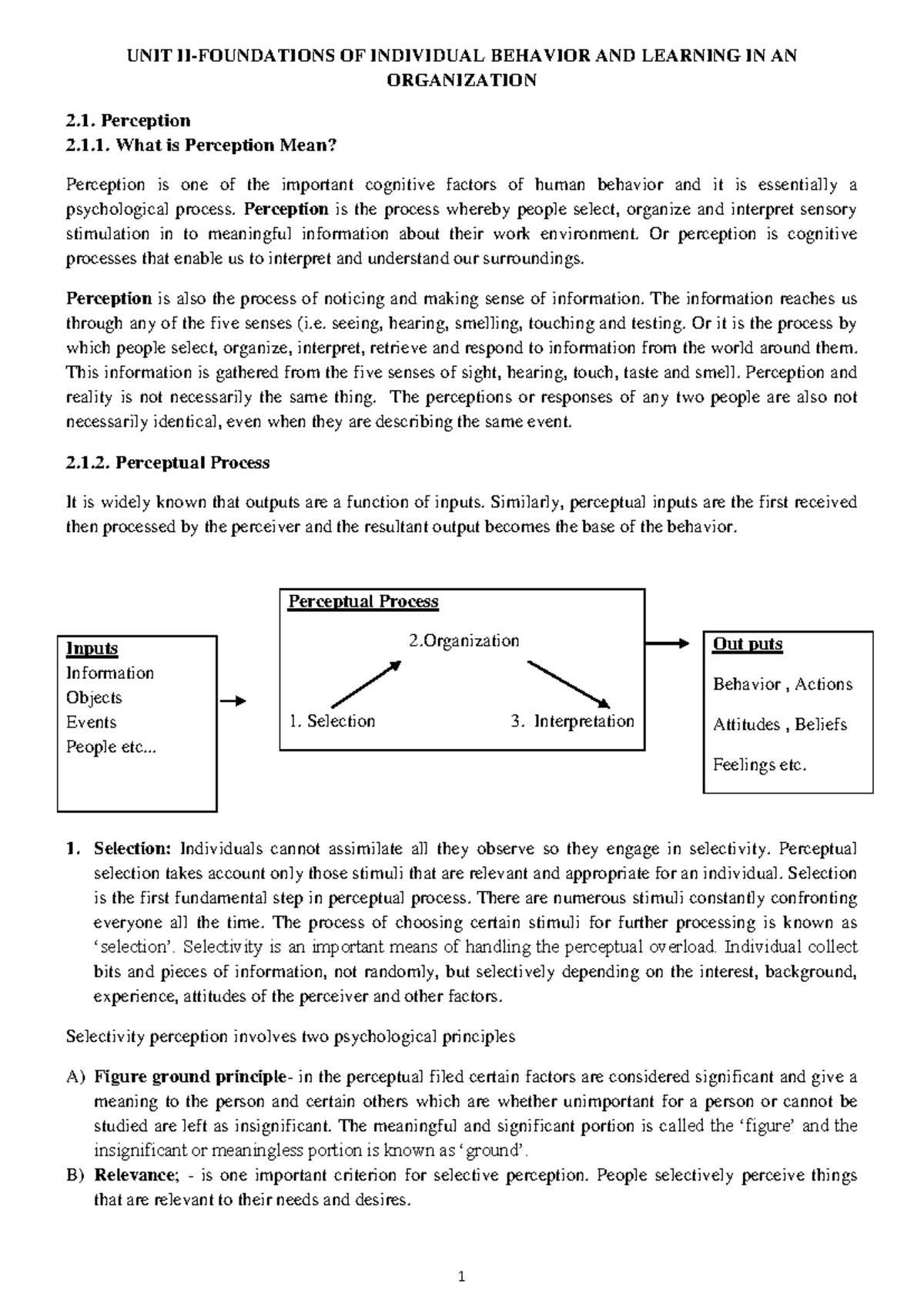 OB 2.1: Understanding Perception and Attitudes in Organizations - Studocu
