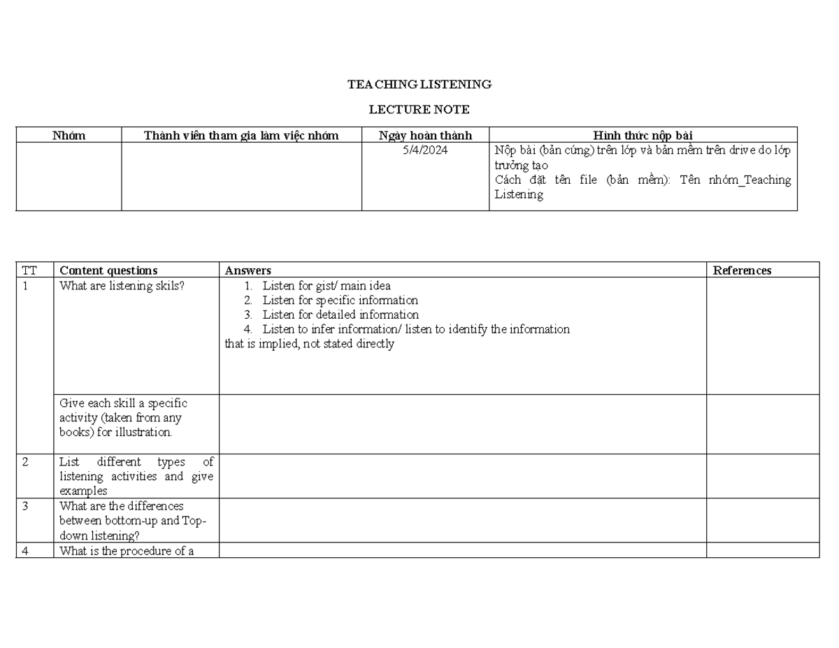 Teaching Listening: Lecture Notes on Listening Skills and Activities ...