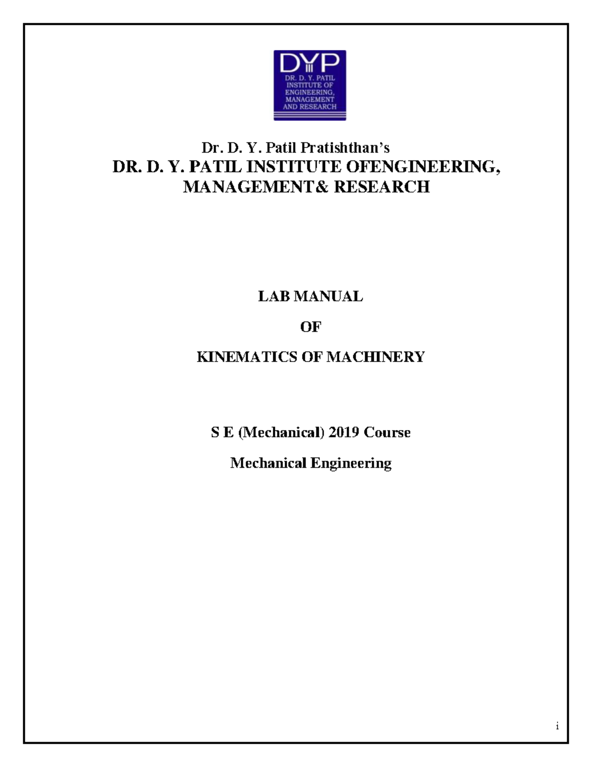 KOM Lab Manual: Kinematics of Machinery S.E. (Mechanical) 2019 - Studocu
