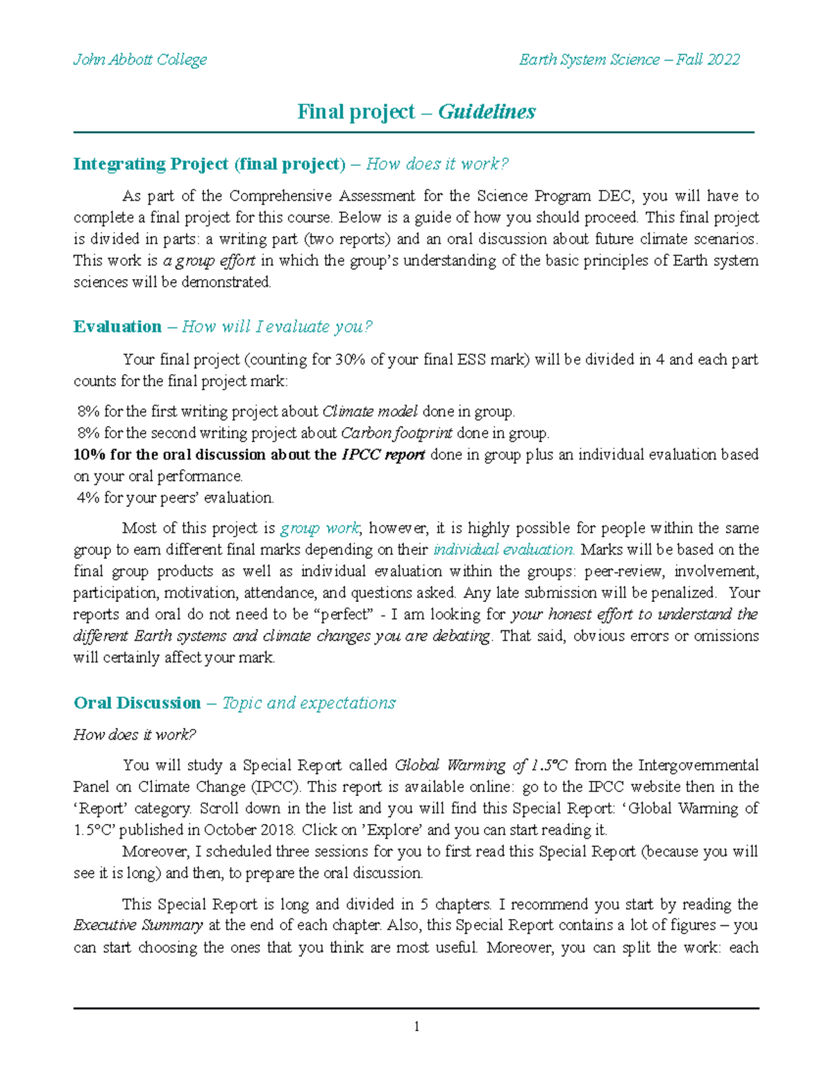 Ess project - Final project – Guidelines Integrating Project (final ...