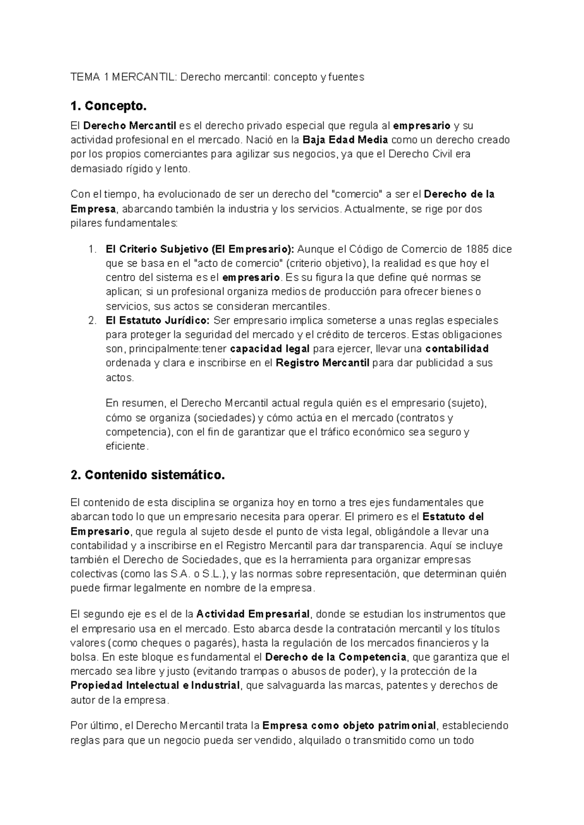 Resumen TEMA 1 MERCANTIL: Conceptos y Fuentes del Derecho Mercantil ...