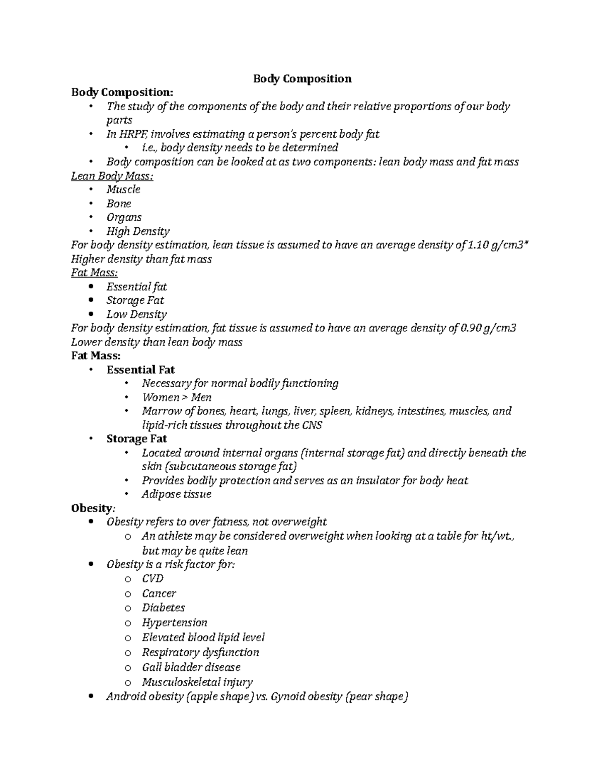 Body Composition - lecture - Body Composition Body Composition: The ...