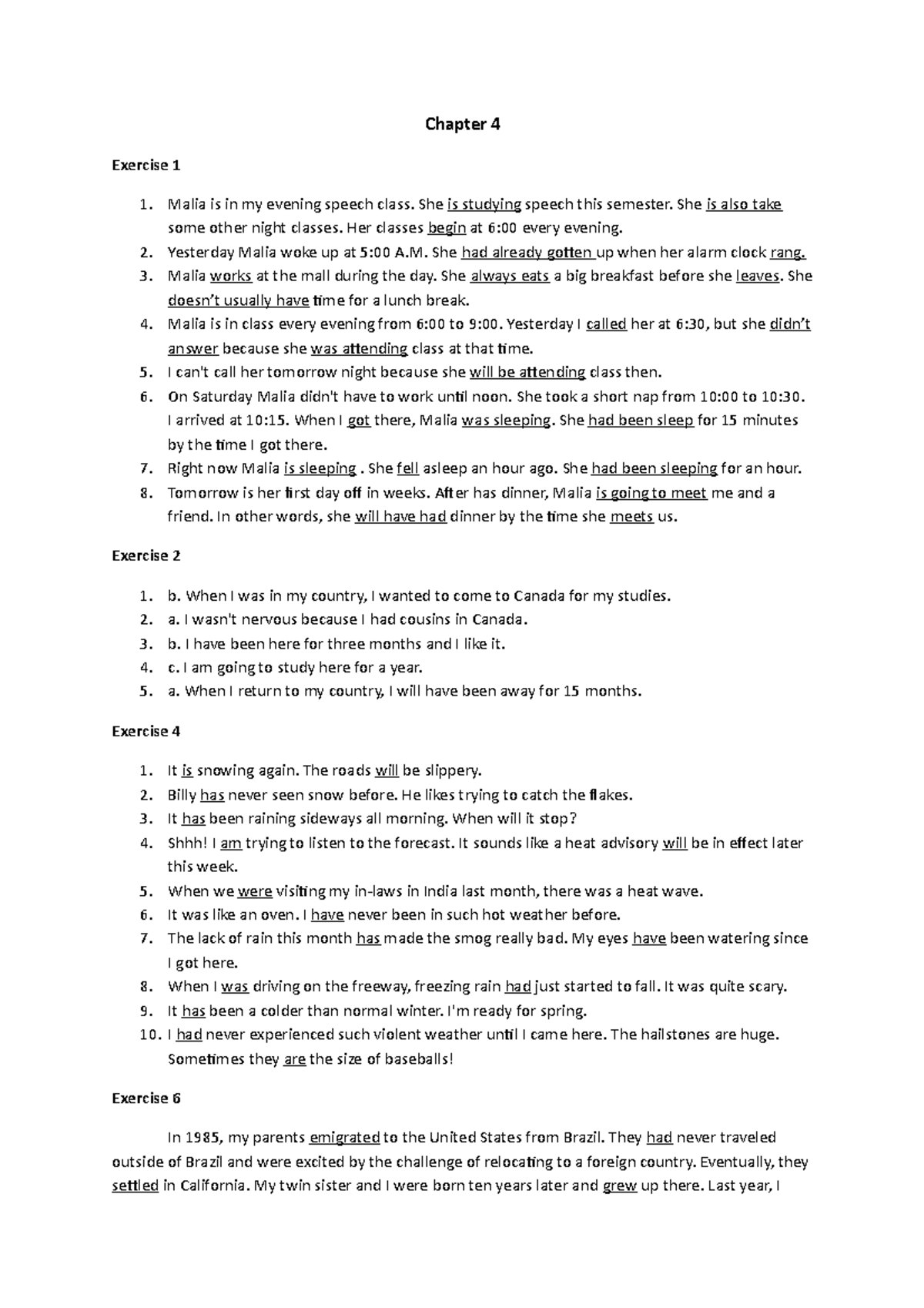 Key Answer Grammar Exercises Summary for Chapter 4 - Studocu