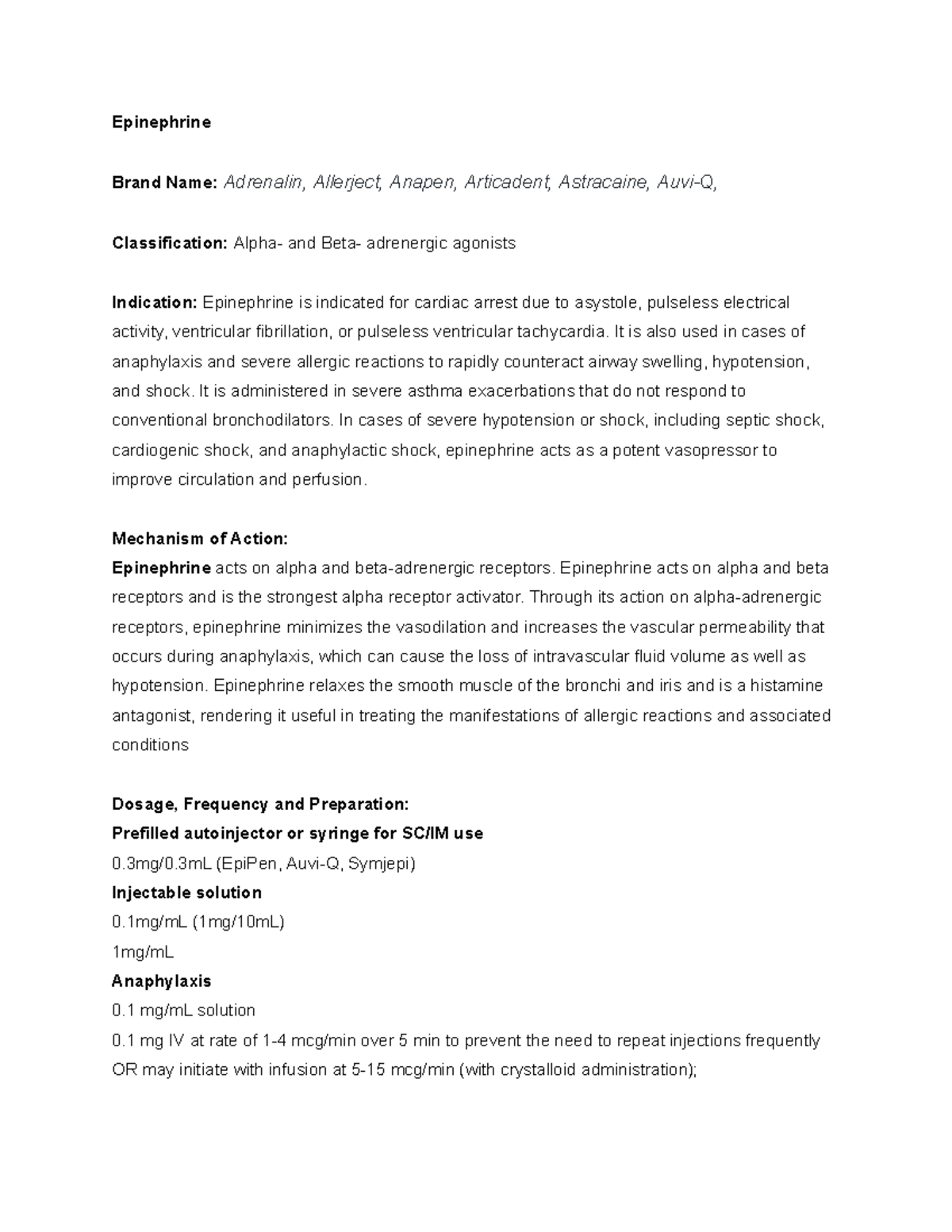 E.R DRUG Study - Epinephrine, Sodium Bicarbonate, Hydrocortisone ...