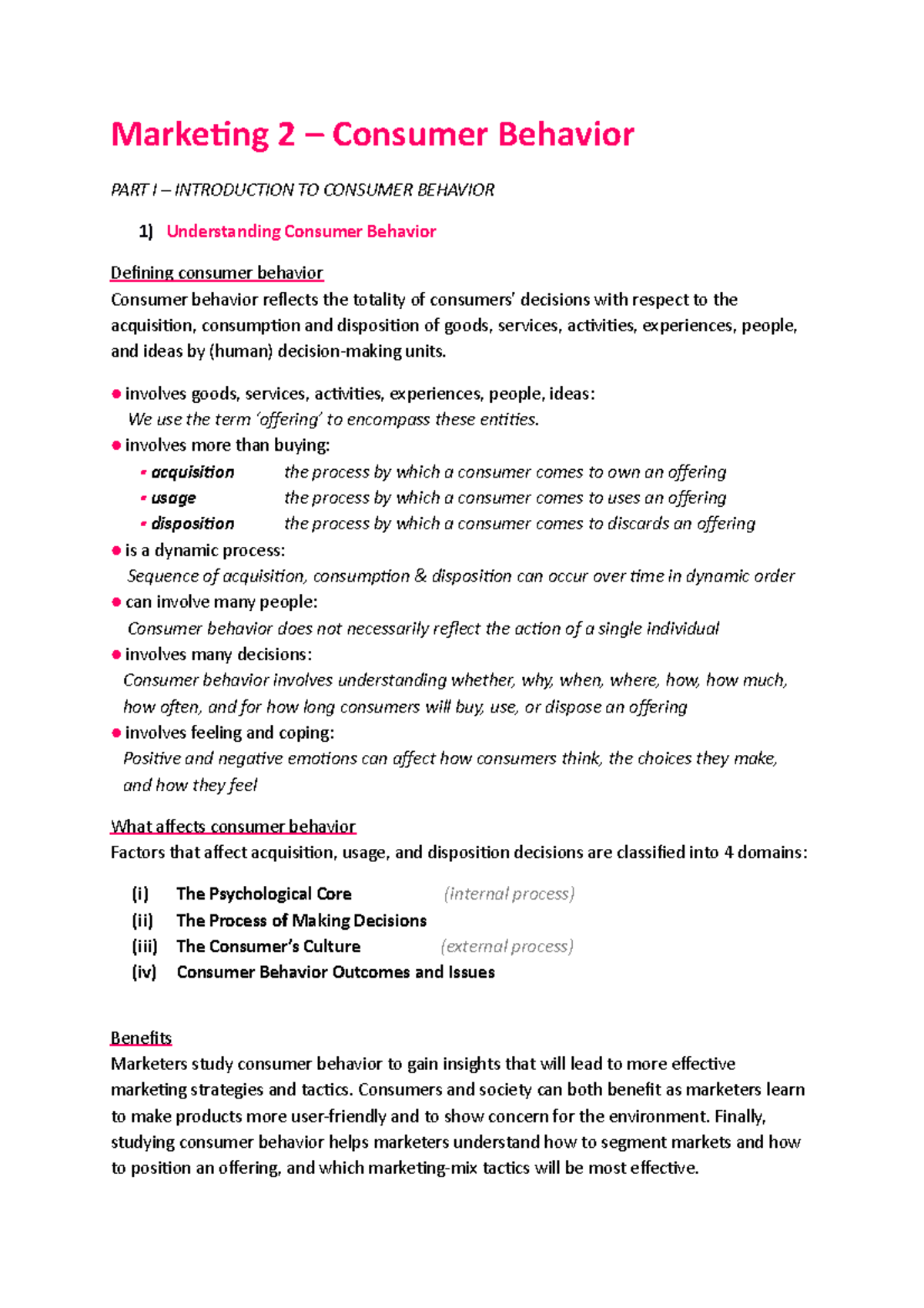 Summary of Marketing 2: Consumer Behavior Lectures and Insights ...
