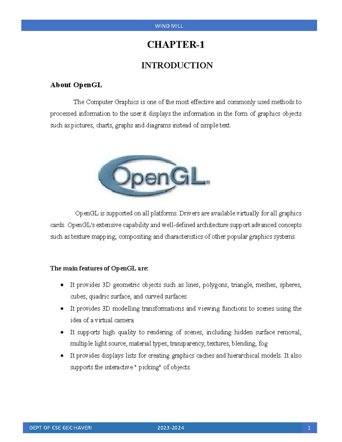CSE 101: Windmill Project Using OpenGL - Introduction to Graphics - Studocu