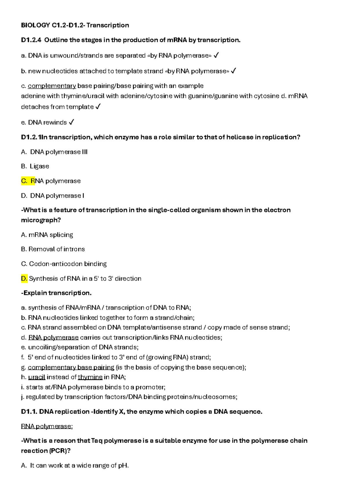 Biology C1: Stages of mRNA Transcription and DNA Replication Insights ...