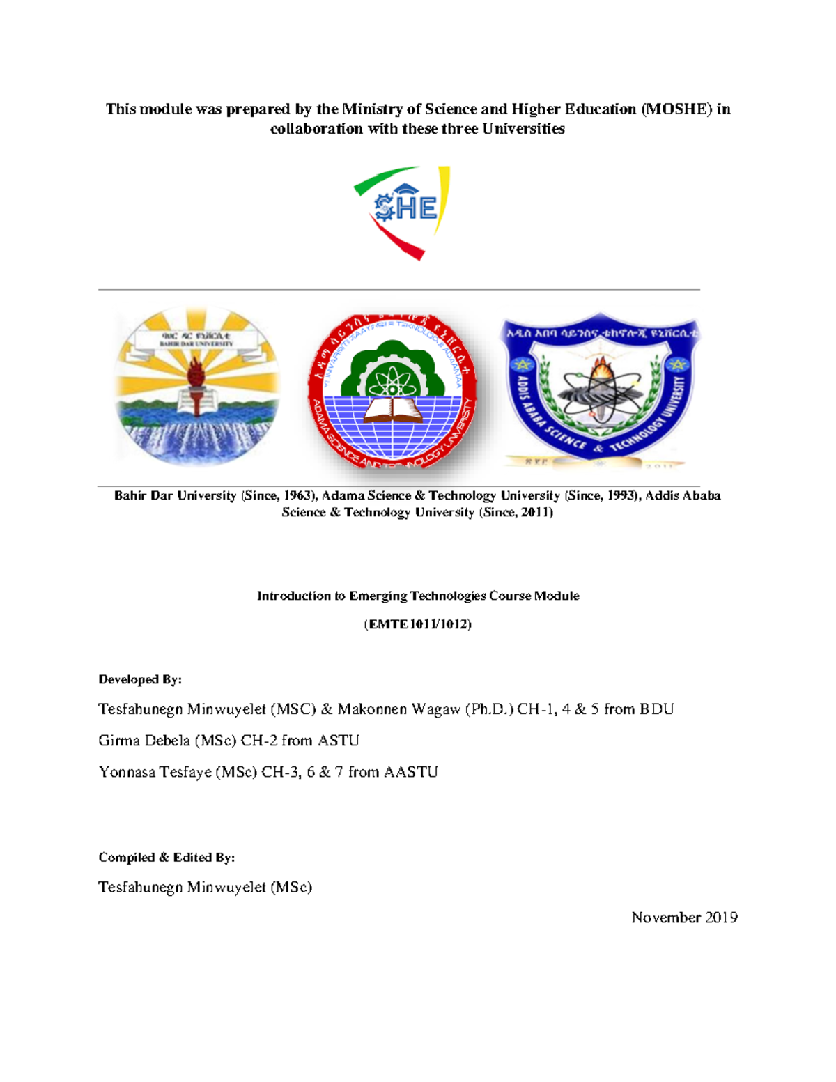 Introduction to Emerging Technologies Course Module (EMTE1011/1012 ...
