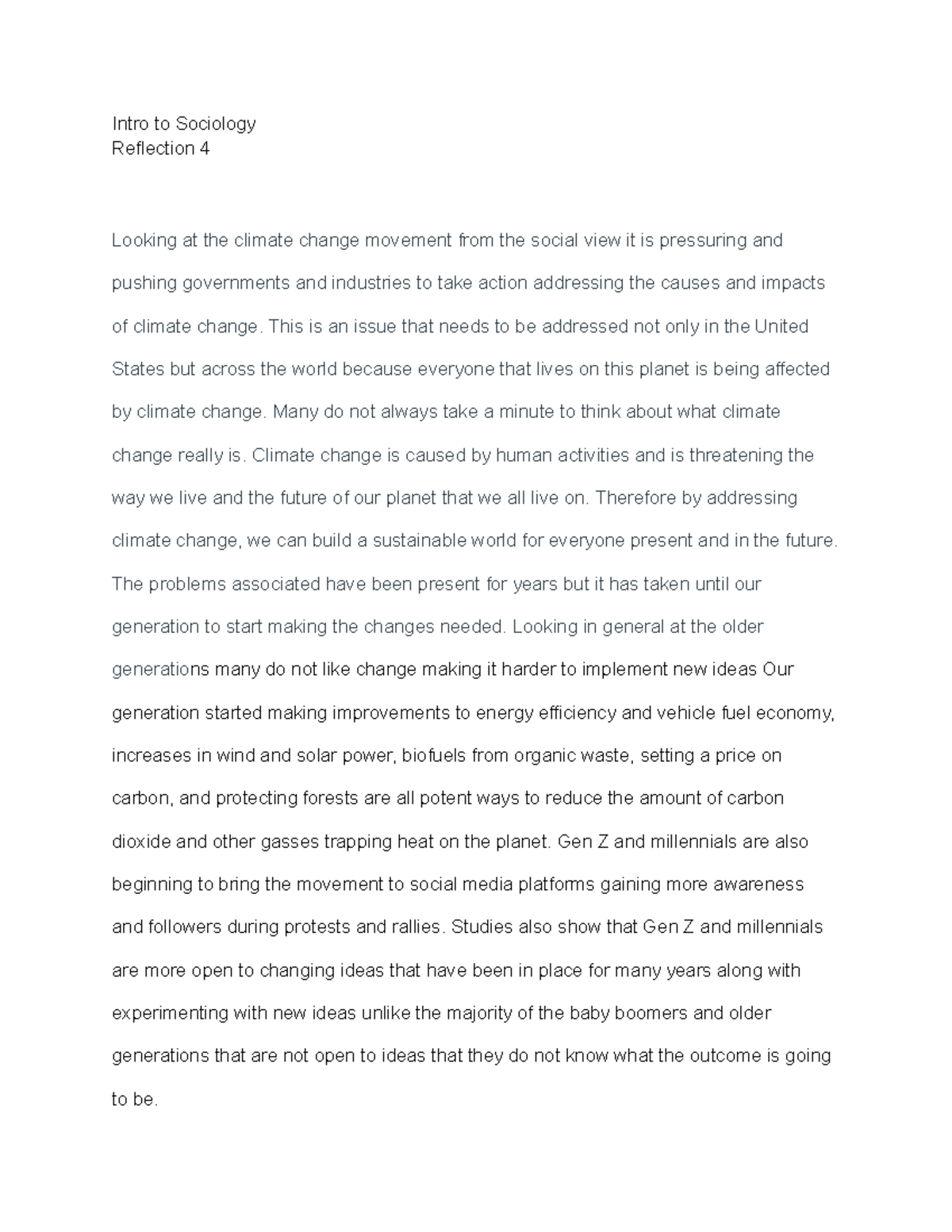 SOC 101 Reflection 4: Addressing Climate Change Through Generational ...