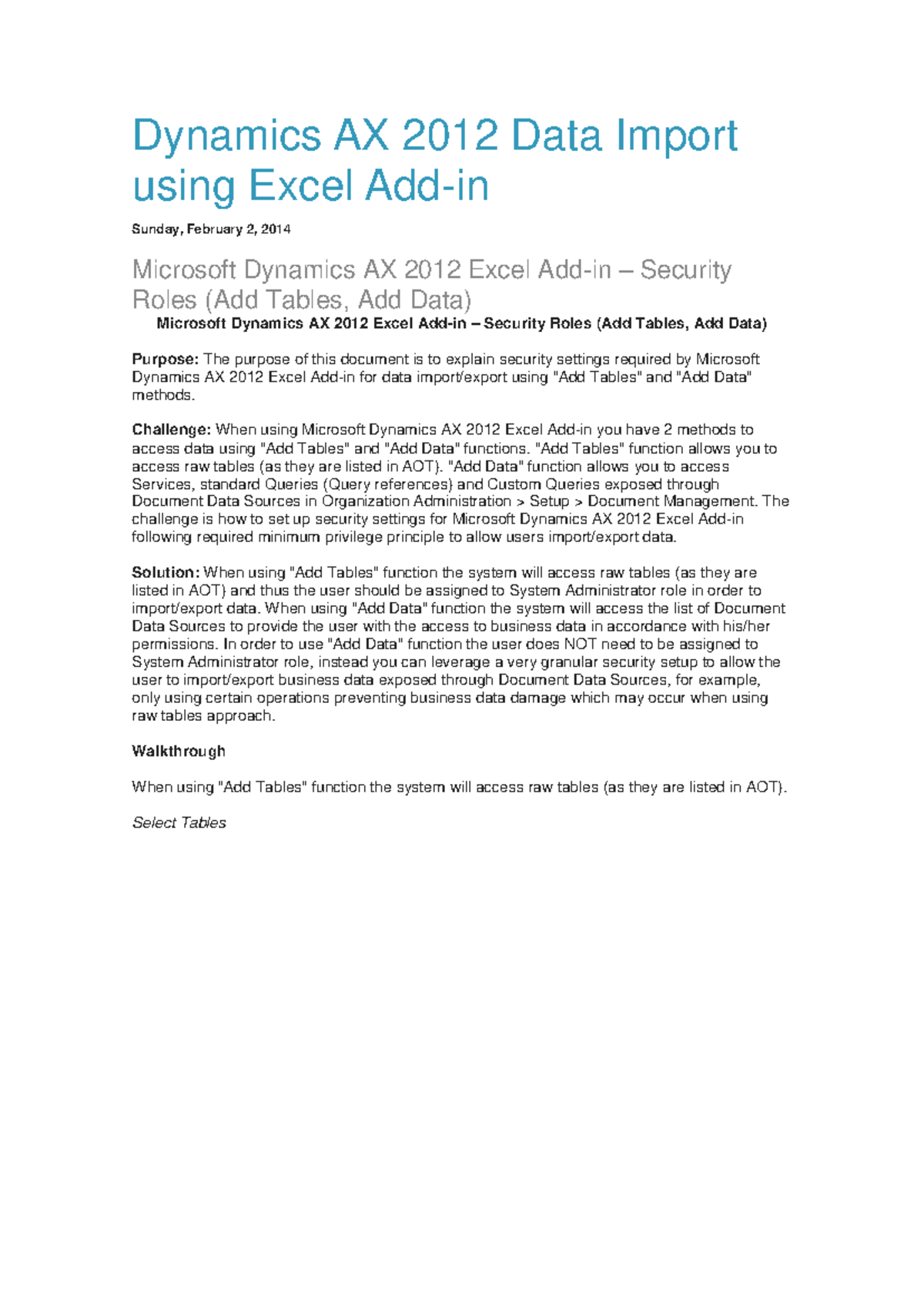 Dynamics AX 2012 Excel Data Import: Security Setup & Solutions - Studocu