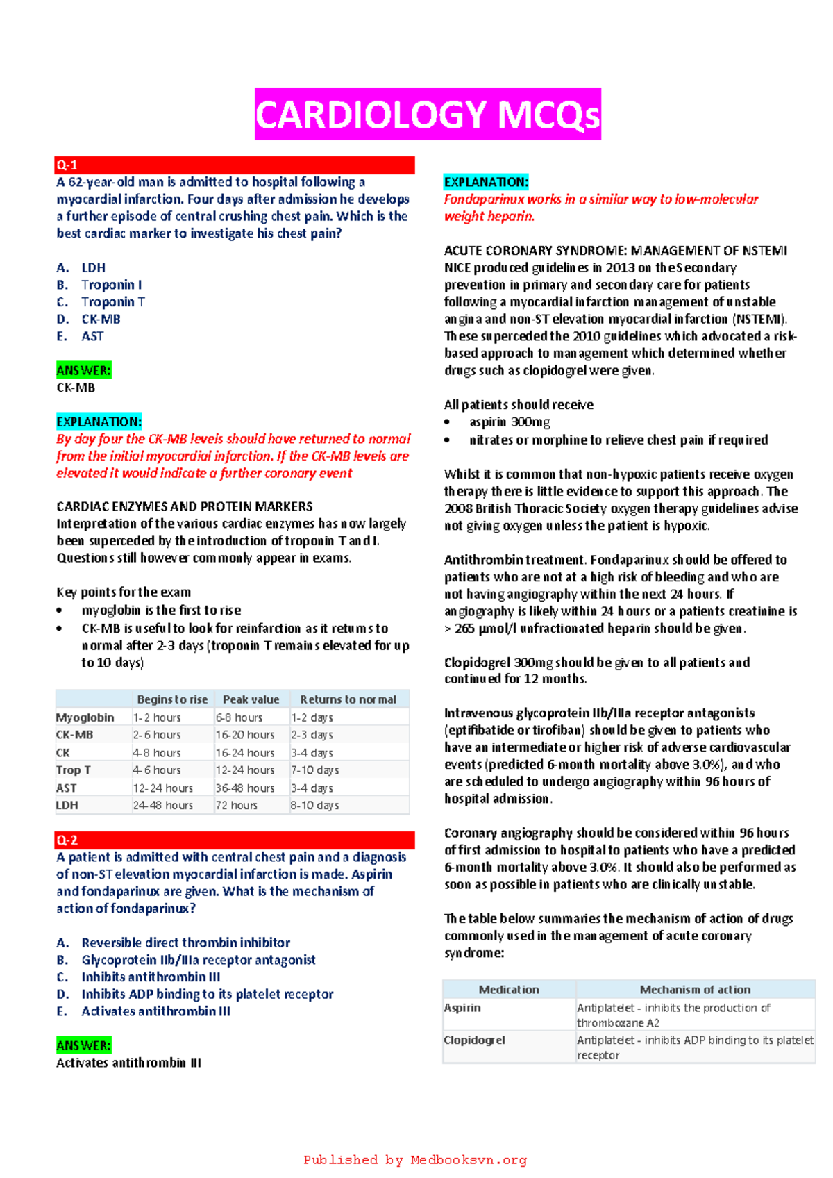 Passmed MRCP MCQs: Cardiology Final Exam Study Notes - Studocu