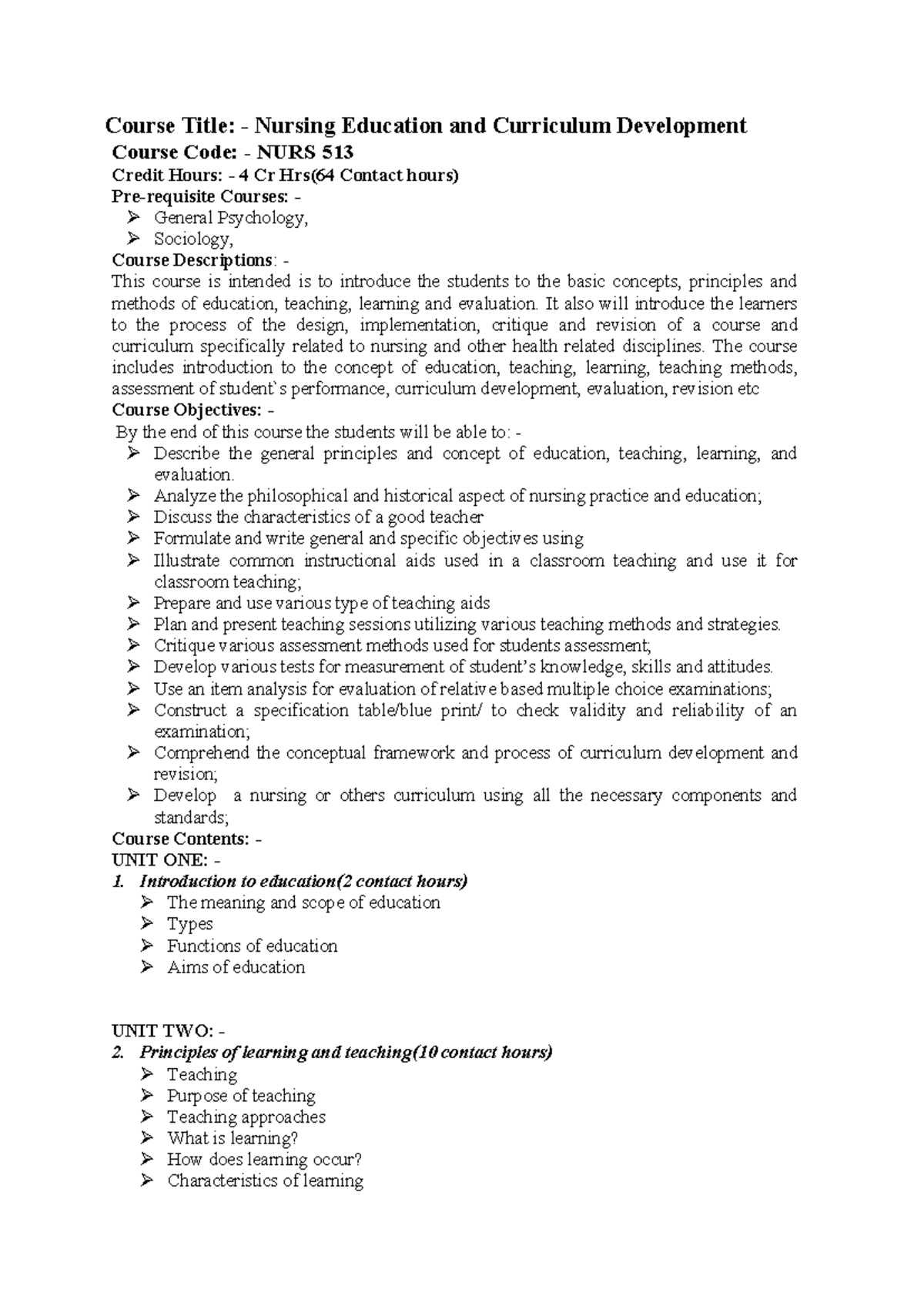 NURS 513: Nursing Education & Curriculum Development Course Guide - Studocu