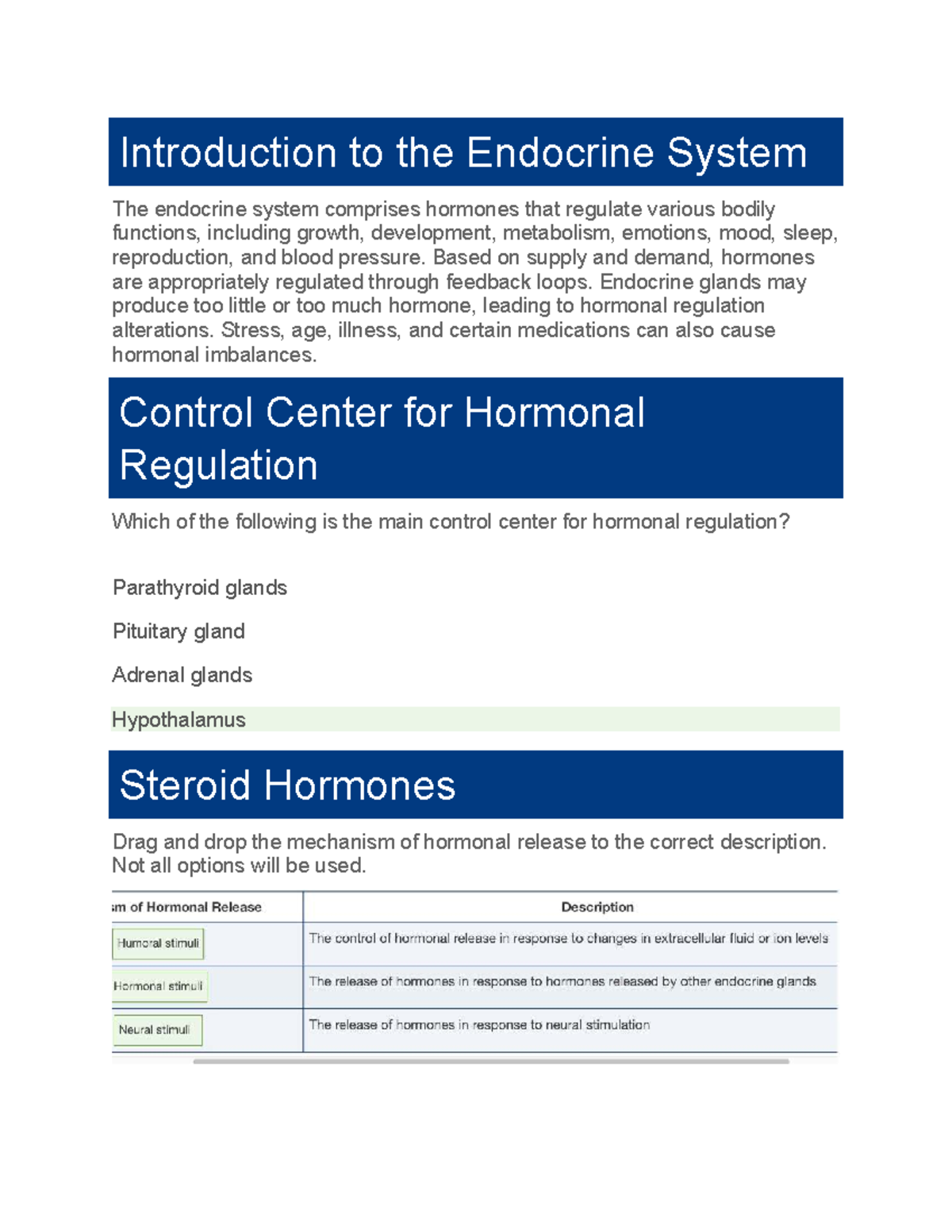 Edapt: Introduction to the Endocrine System (BIO 101) - Studocu