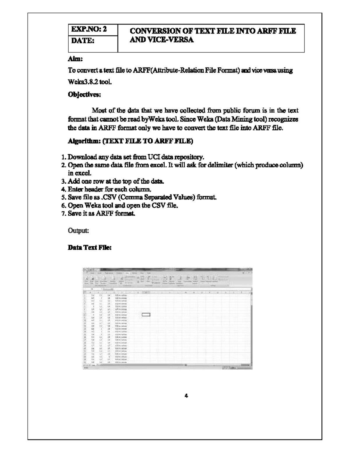 Experiment No. 2: Converting Text Files to ARFF Format Using Weka - Studocu