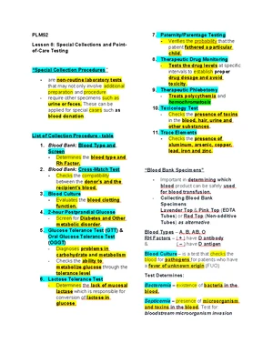 PLMS 2: Lesson 10 on Non-Blood Specimen Processing - Studocu
