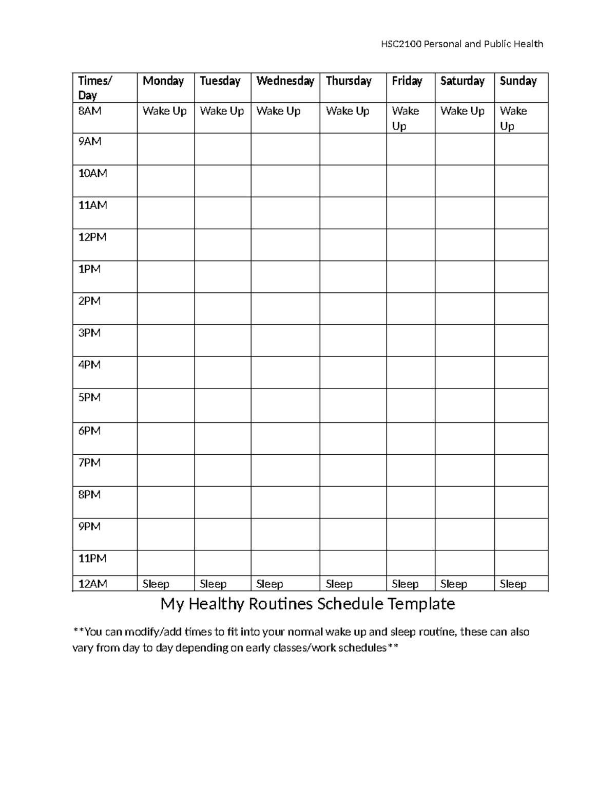 Module 4 Healthy Routines Template - HSC2100 Personal and Public Health ...