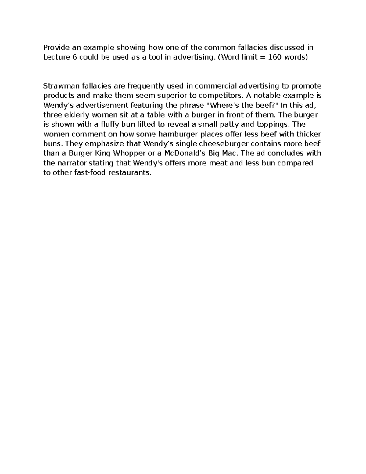 Mini Reflection 5: Analyzing Strawman Fallacies in Advertising - Studocu