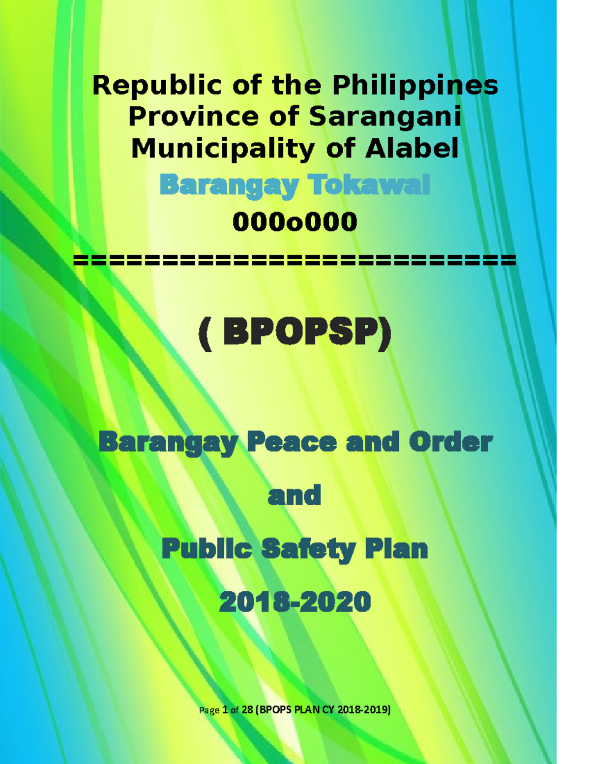 Barangay Tokawal BPOPS 2018-2020: Peace and Order Plan - Studocu