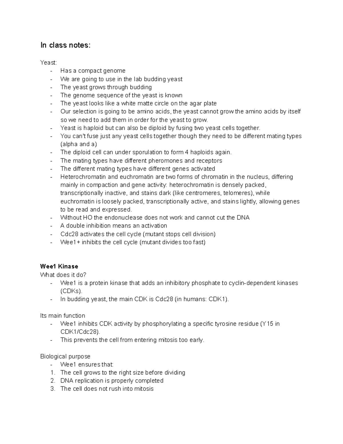 MGOT BC - HC 7: Yeast Genetics and Cell Cycle Mechanisms - Studeersnel