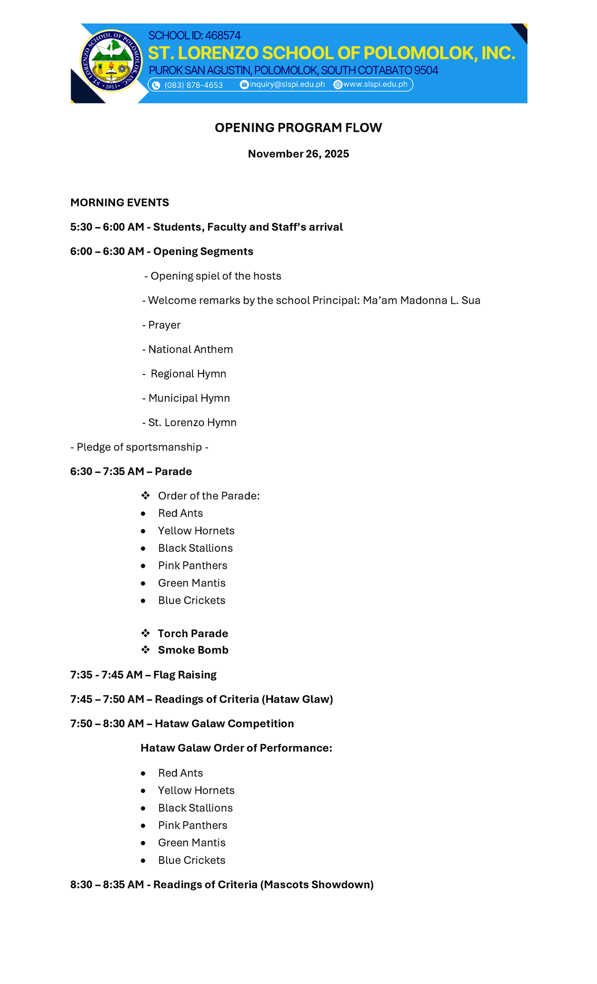 Program Flow for HAMPANG 2025 Events - Draft 1 - Studocu