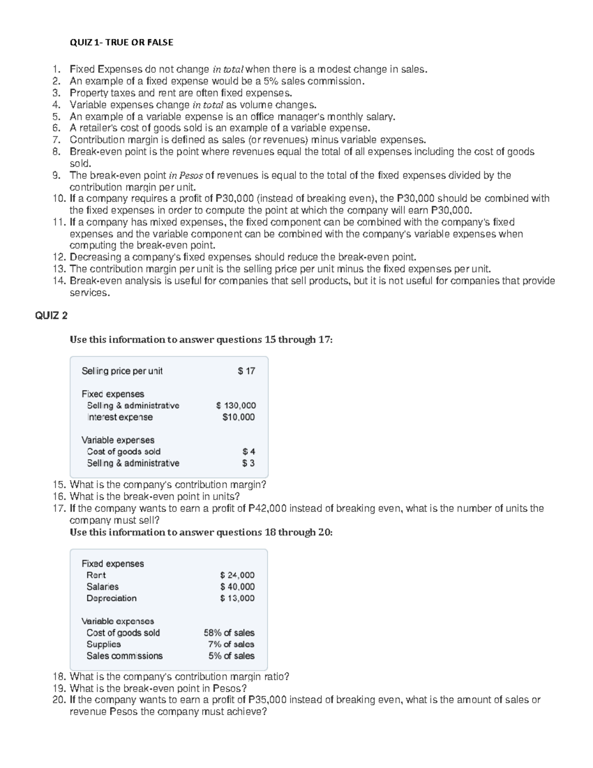 Quiz 1: True or False on Cost Accounting Principles - Studocu