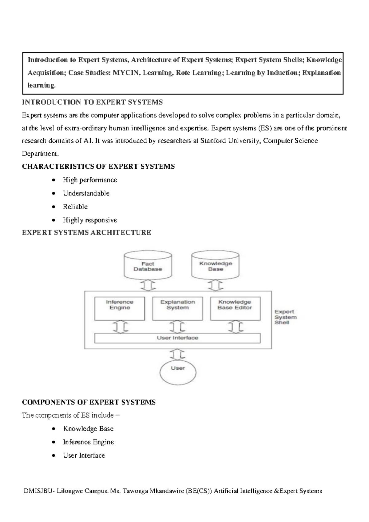 AI Unit 5 - Expert Systems and Neural Networks Notes - Studocu