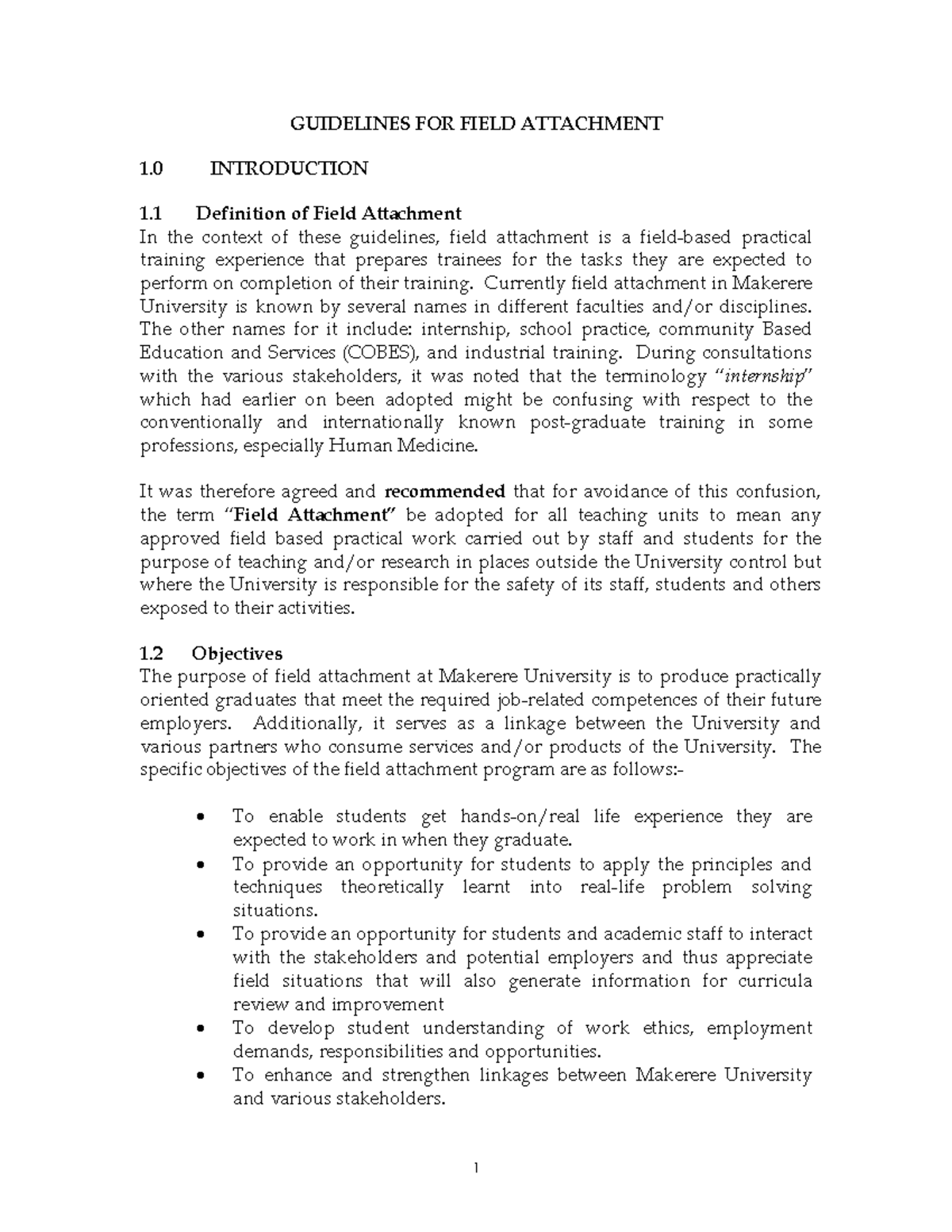 Guidelines for Field Attachment at Makerere University - Studocu