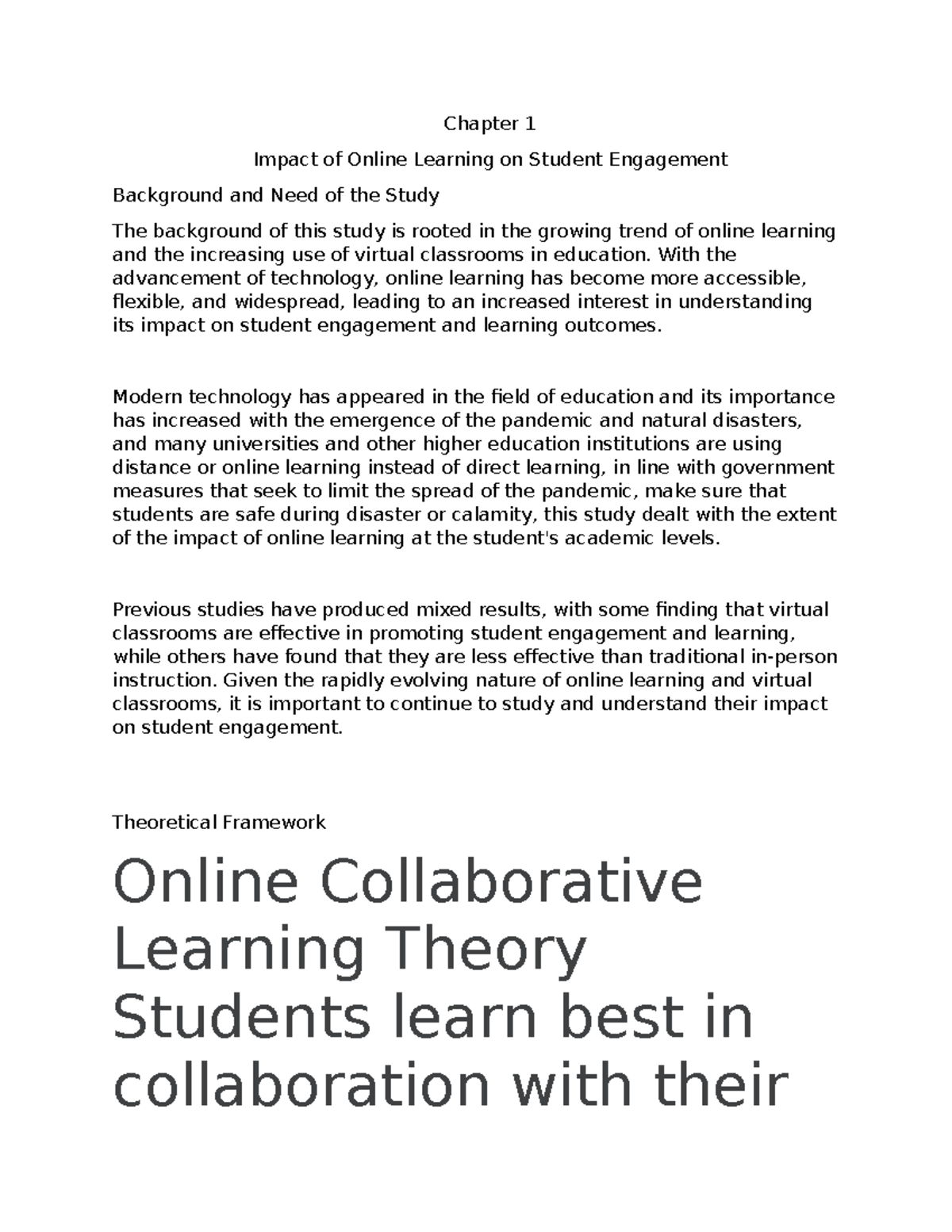 Research - The Impact of Online Learning on Student Engagement - Studocu