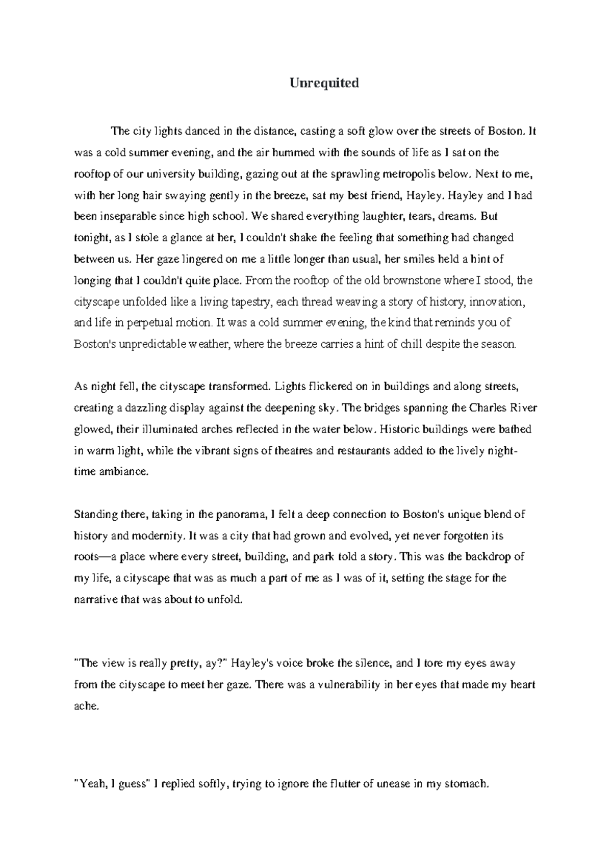 Unrequited Feelings: A Creative Writing Reflection - Studocu