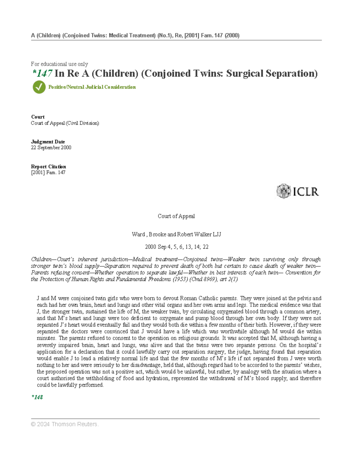 In Re A (Children) (Conjoined Twins): Court of Appeal Judgment Analysis ...