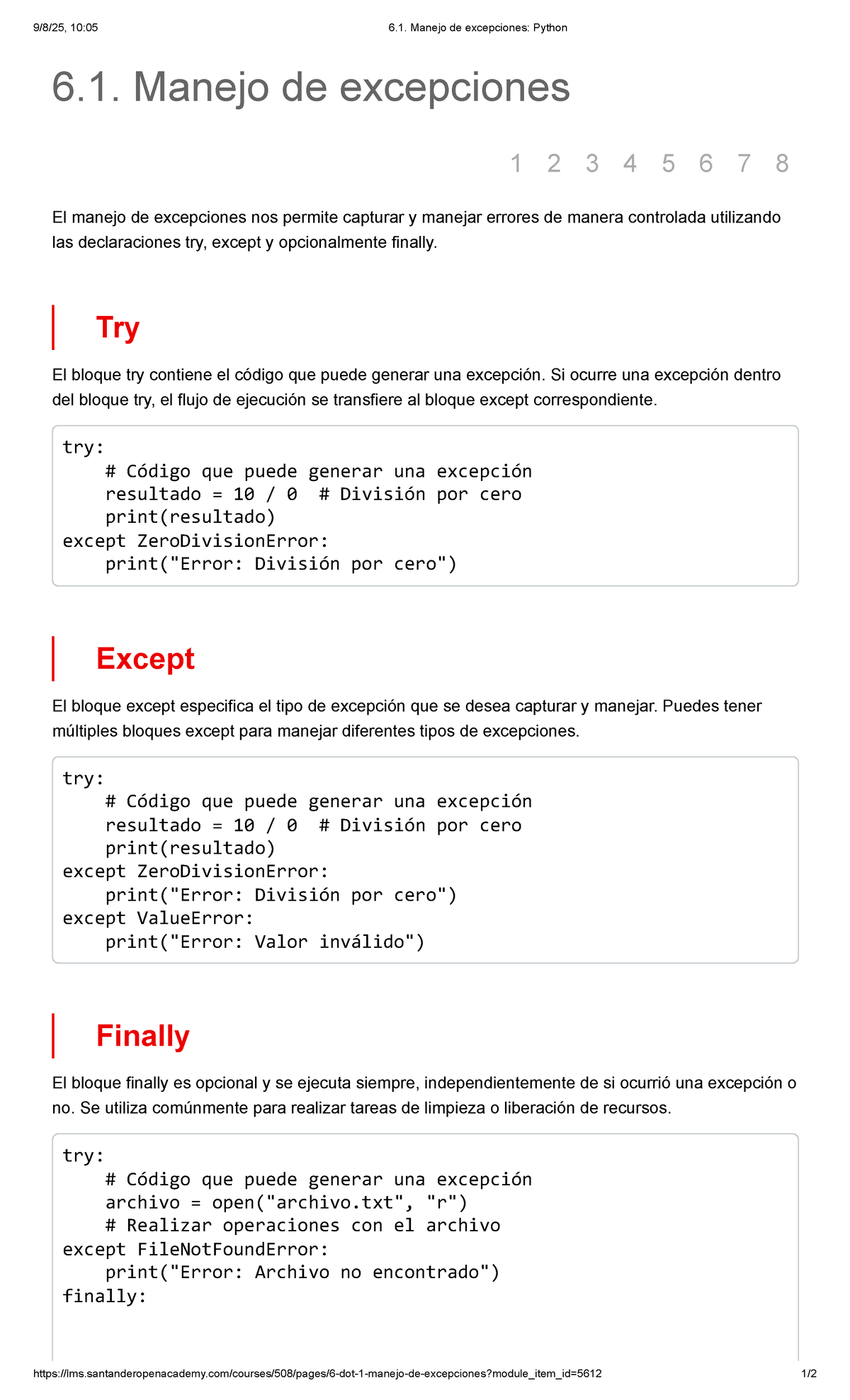 6.1. Manejo de Excepciones en Python: Guía Completa - Studocu