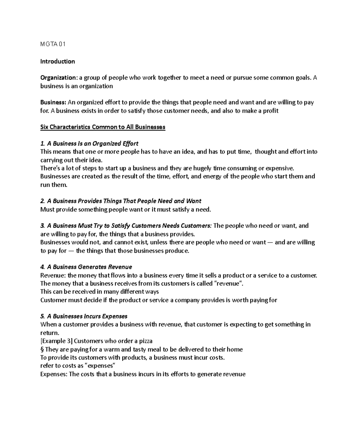 Mgta01 - chapter 1 notes - 2021-2022 managment - MGTA 01 Introduction ...